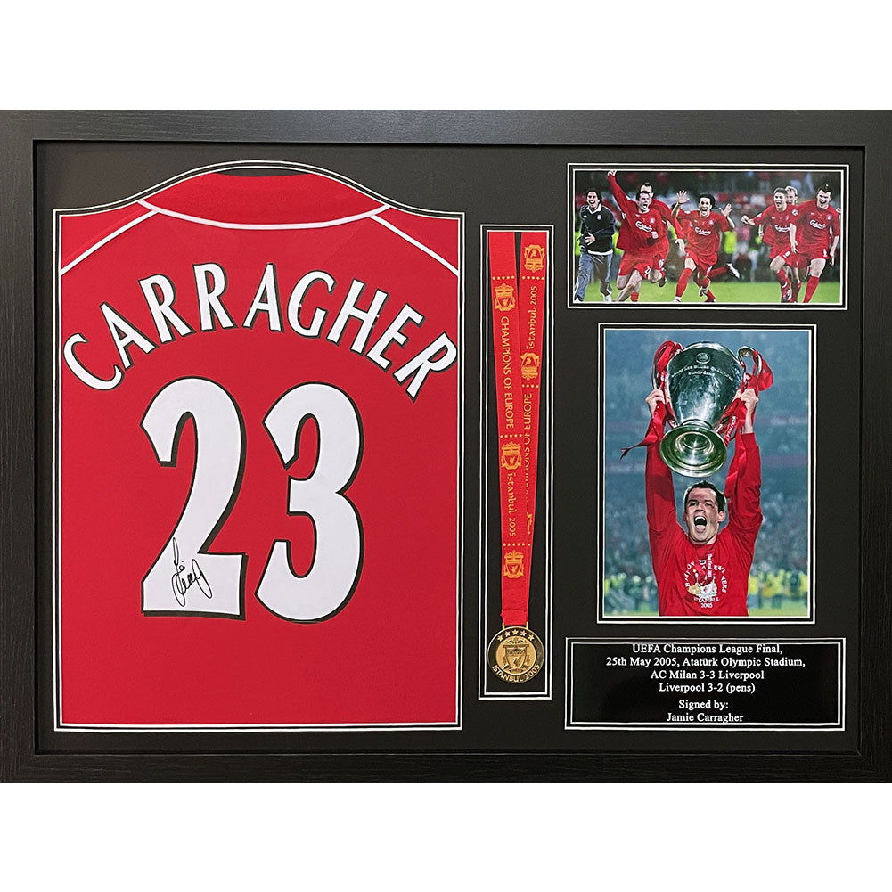 Liverpool Carragher Signed Shirt & Medal (Framed)