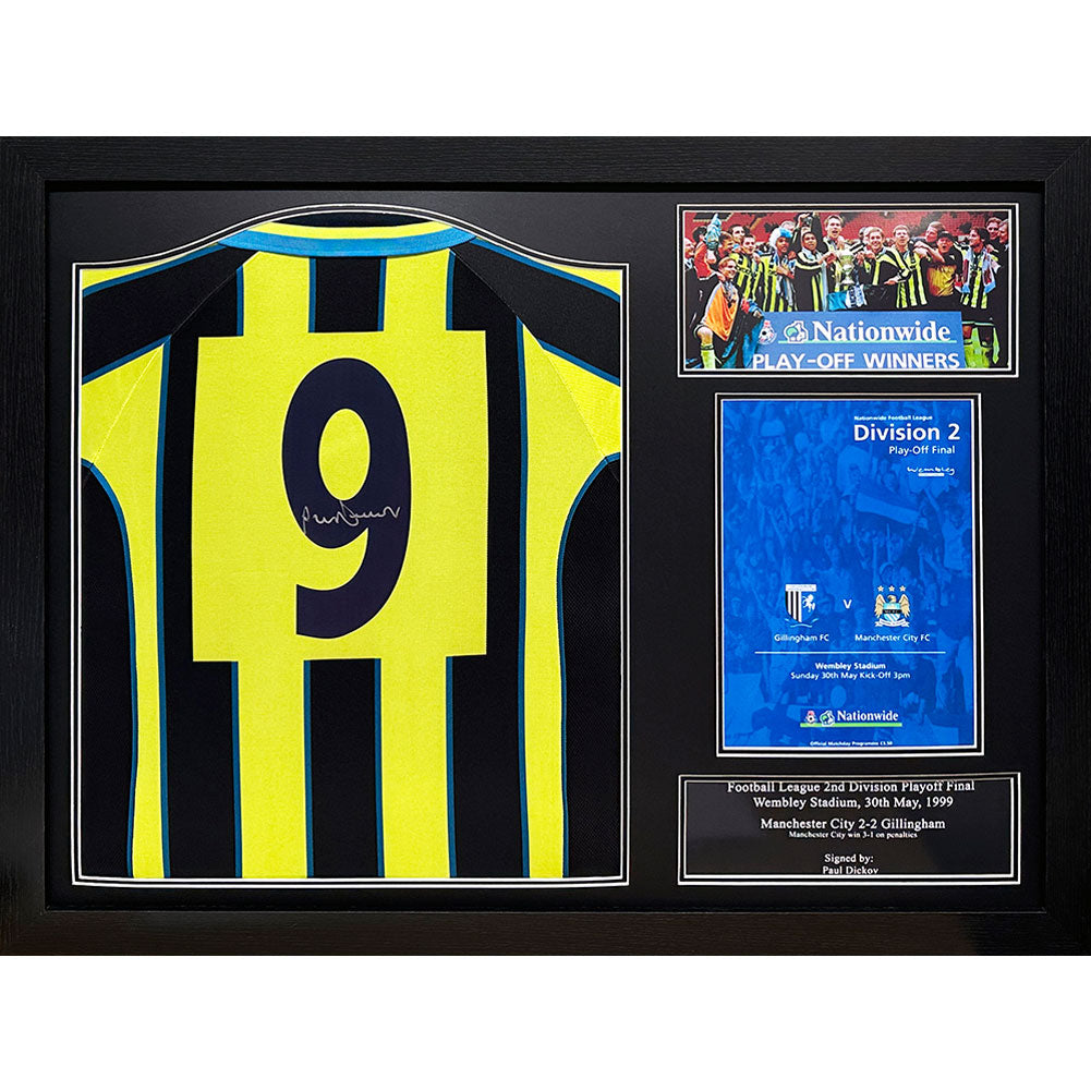 Manchester City Dickov Signed Shirt (Framed)