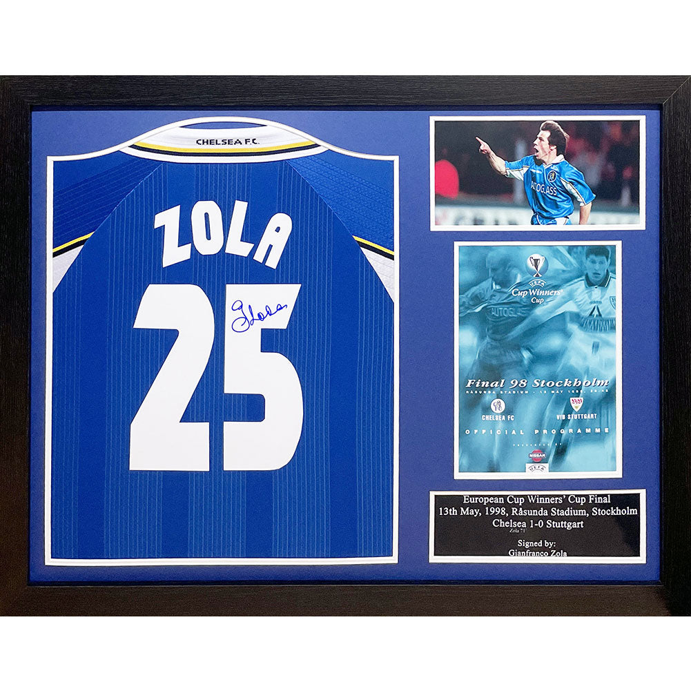 Chelsea 1998 Zola Signed Shirt (Framed)