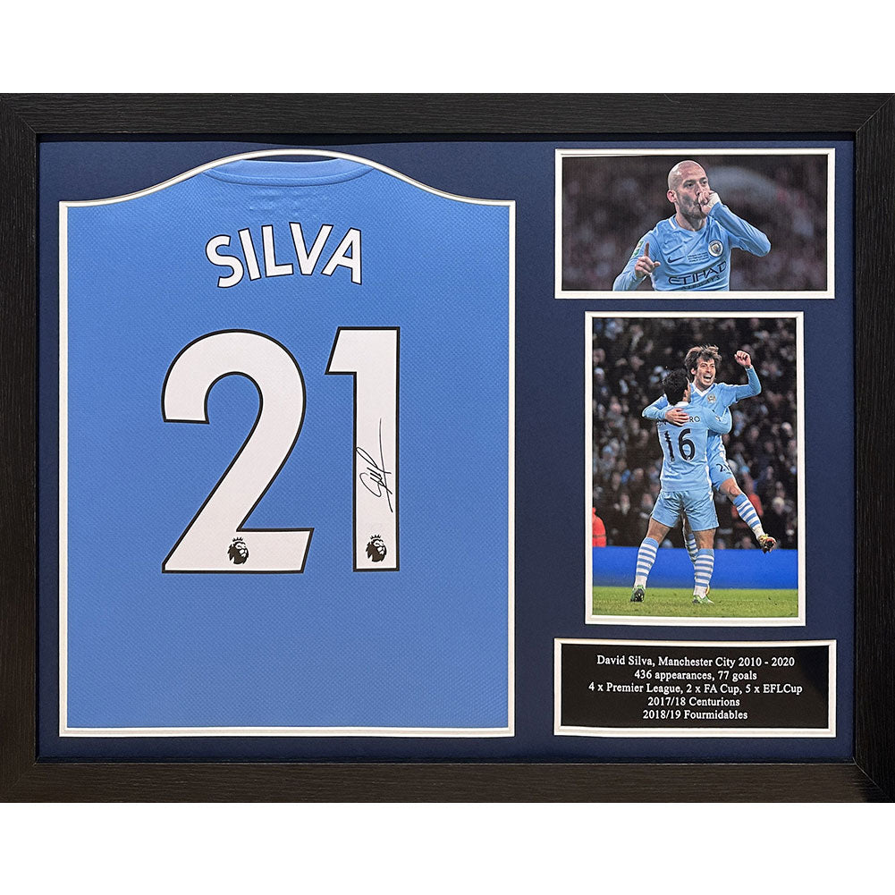 Manchester City David Silva Signed Shirt (Framed)