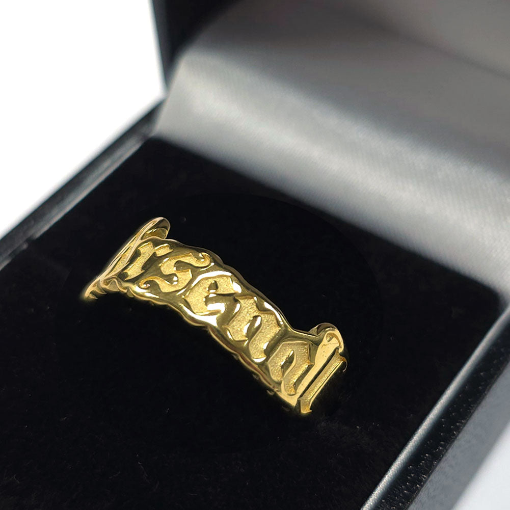 Arsenal 18ct Gold Plated on Silver Text Ring - V