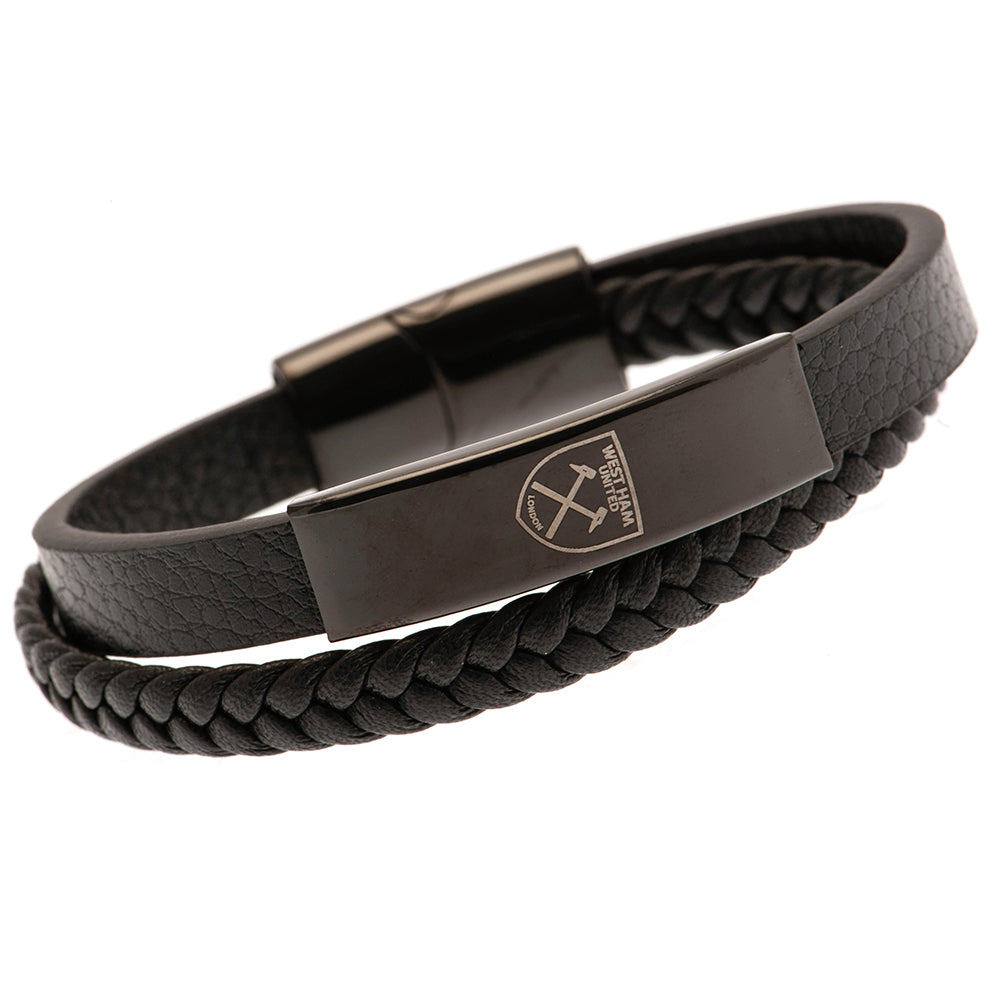 West Ham United Black IP Leather Bracelet