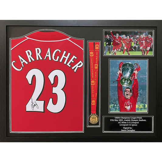 Liverpool Carragher Signed Shirt & Medal (Framed)