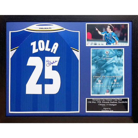 Chelsea 1998 Zola Signed Shirt (Framed)