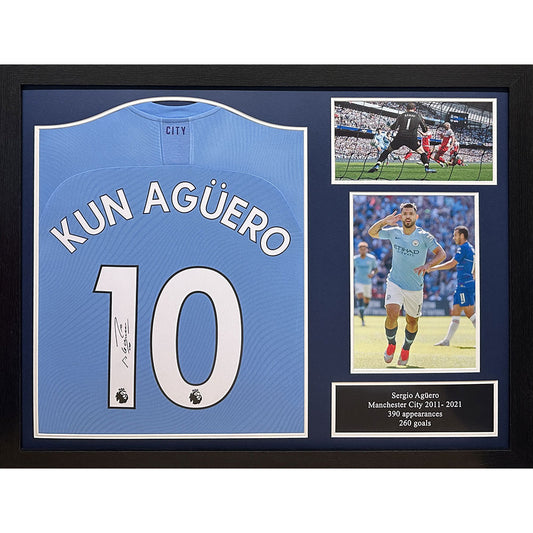 Manchester City Aguero Signed Shirt (Framed)