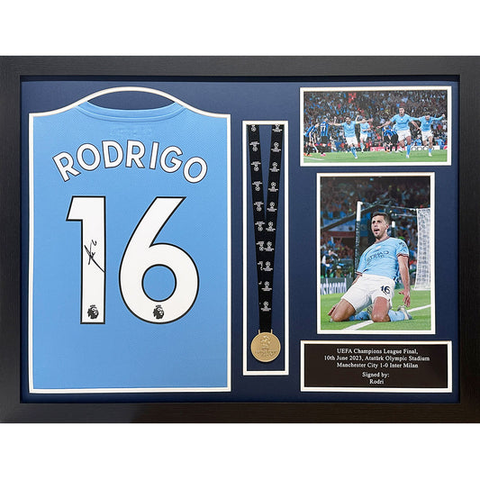 Manchester City Rodri Signed Shirt & Medal (Framed)