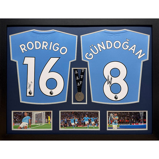 Manchester City Rodri & Gundogan Signed Shirts & Medal (Dual Framed)