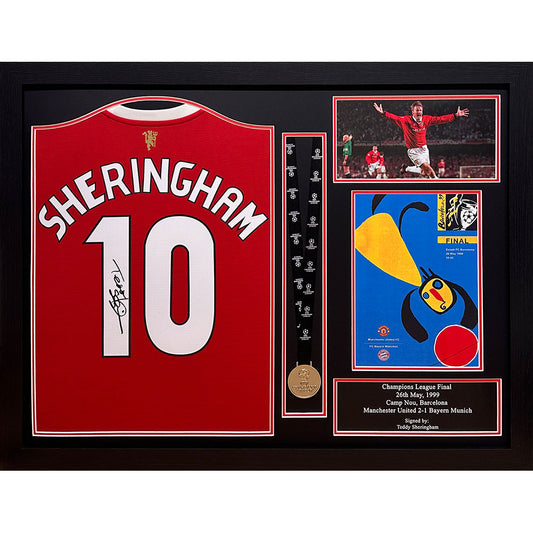 Manchester United Sheringham Signed Shirt & Medal (Framed)