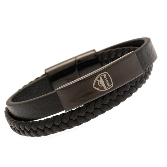 Arsenal Black IP Leather Bracelet