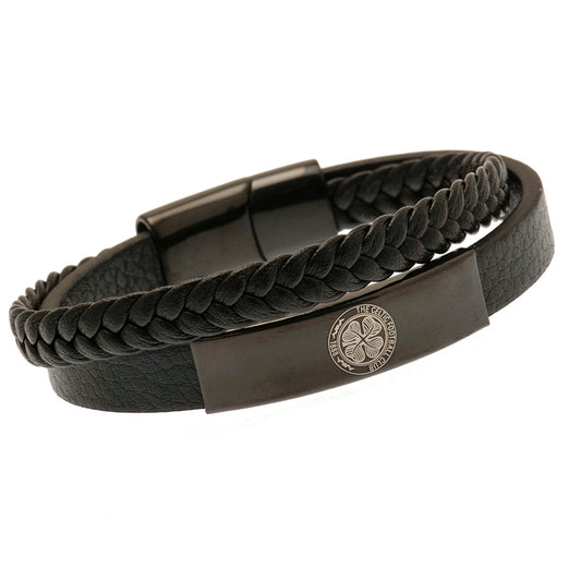 Celtic Black IP Leather Bracelet