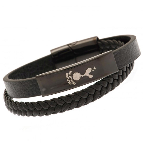 Tottenham Hotspur Black IP Leather Bracelet