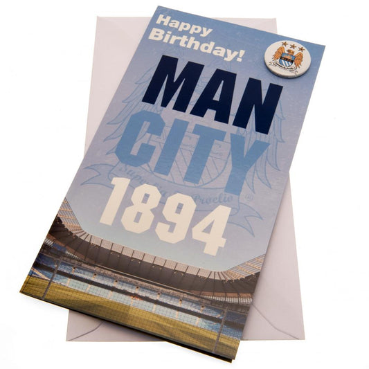 Manchester City Birthday Card &amp; Badge EST